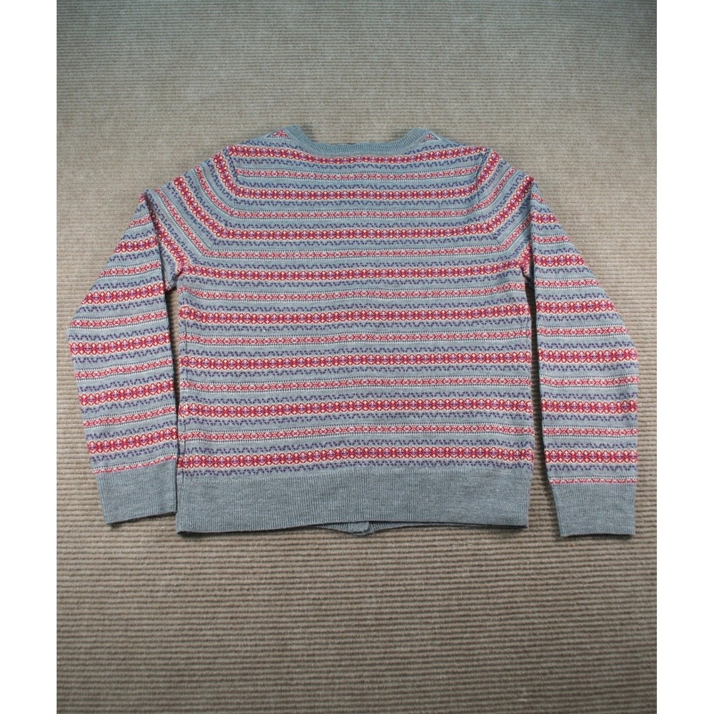 G.H. Bass Fair Isle Cardigan Sweater Gray Red Knit Button Front L Flawed - Picture 4 of 10